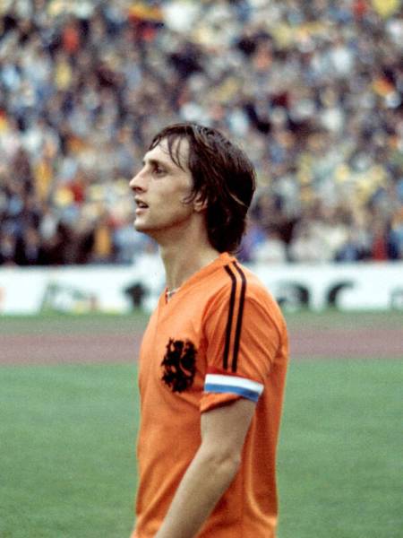 Johan Cruyff e sua camisa personalizada sem patrocinador em&nbsp;1974